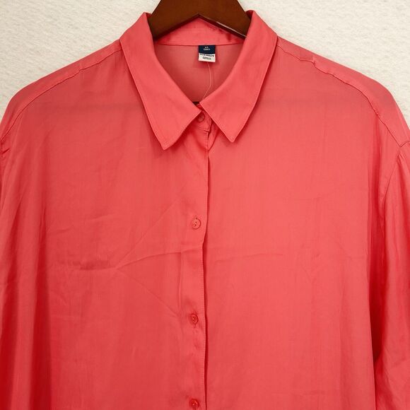 Old Navy Blouse Women XL Tall Pink Daylily Silky ButtonUp Tunic Office Comfy NWT - Picture 7 of 12
